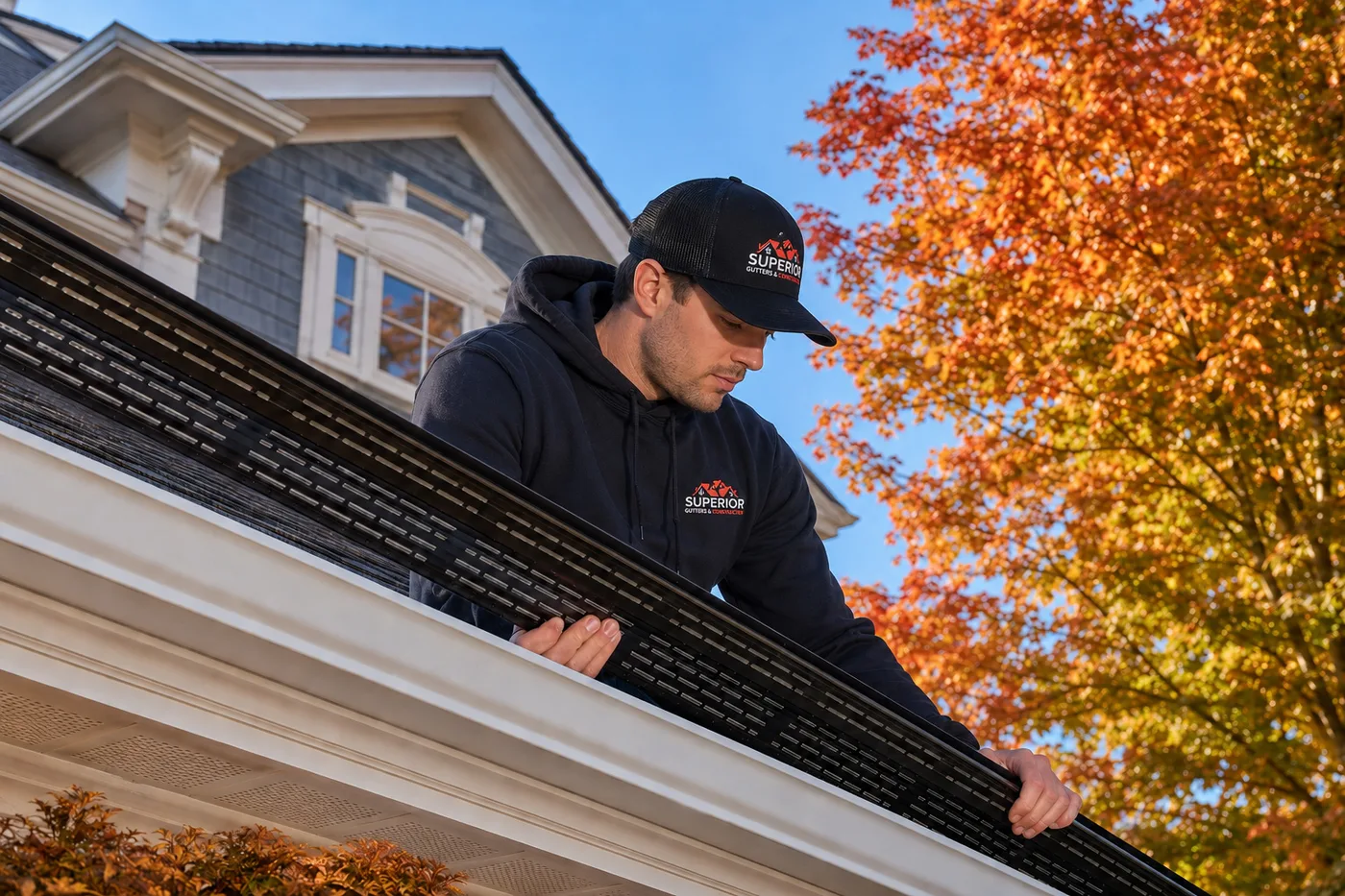 Gutter guard installation by Superior Gutters & Construction
